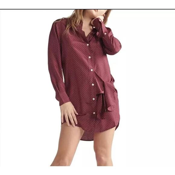 New THAKOON Silk Wrap Tie Shirt Dress Martin White Polka Dot Button Front Sz S - Picture 1 of 15